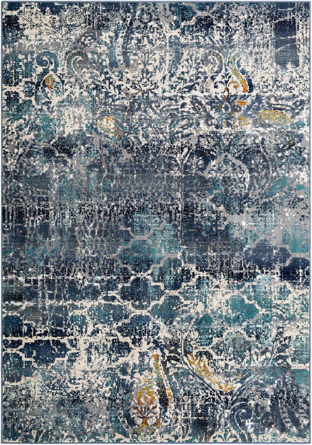 Blue 6' 1 x 9' 2 Malibu Rectangle Area Rug 70% Polypropylene & 30% Polyester Colorful Modern Carpet for Living, Dining, Office, Bedrooms for Sale at Rug Engine