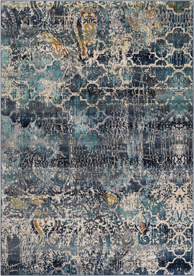 Blue 7' 1 x 10' Malibu Rectangle Area Rug 70% Polypropylene & 30% Polyester Colorful Modern Carpet for Living, Dining, Office, Bedrooms for Sale at Rug Engine