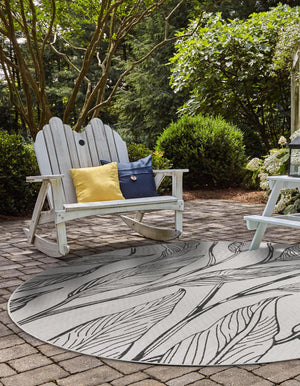 Charcoal Ivory 10' 8 x 10' 8 Outdoor Botanical Round Area Rug Weather Resistant for Patio, Deck, Terrace, Balcony, Porch Polypropylene Garden Floral Tropical Carpet for Sale at Rug Engine