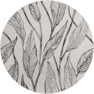 Charcoal Ivory 10' 8 x 10' 8 Outdoor Botanical Round Area Rug Weather Resistant for Patio, Deck, Terrace, Balcony, Porch Polypropylene Garden Floral Tropical Carpet for Sale at Rug Engine