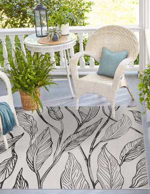Charcoal Ivory 13' 1 x 13' 1 Outdoor Botanical Square Area Rug Weather Resistant for Patio, Deck, Terrace, Balcony, Porch Polypropylene Garden Floral Tropical Carpet for Sale at Rug Engine