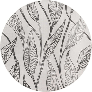 Charcoal Ivory 13' 1 x 13' 1 Outdoor Botanical Round Area Rug Weather Resistant for Patio, Deck, Terrace, Balcony, Porch Polypropylene Garden Floral Tropical Carpet for Sale at Rug Engine