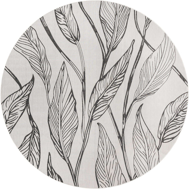 Charcoal Ivory 13' 1 x 13' 1 Outdoor Botanical Round Area Rug Weather Resistant for Patio, Deck, Terrace, Balcony, Porch Polypropylene Garden Floral Tropical Carpet for Sale at Rug Engine