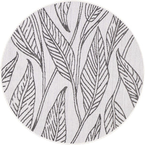 Charcoal Ivory 4' 1 x 4' 1 Outdoor Botanical Round Area Rug Weather Resistant for Patio, Deck, Terrace, Balcony, Porch Polypropylene Garden Floral Tropical Carpet for Sale at Rug Engine