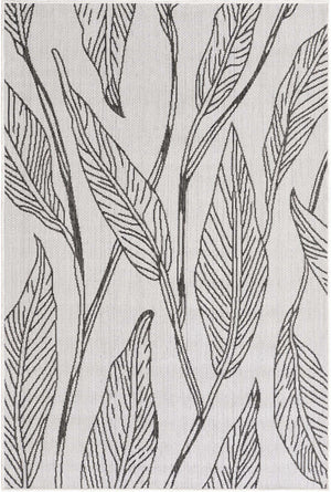 Charcoal Ivory 4' 1 x 6' 1 Outdoor Botanical Rectangle Area Rug Weather Resistant for Patio, Deck, Terrace, Balcony, Porch Polypropylene Garden Floral Tropical Carpet for Sale at Rug Engine