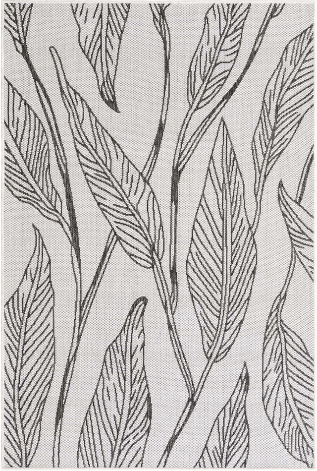 Charcoal Ivory 4' 1 x 6' 1 Outdoor Botanical Rectangle Area Rug Weather Resistant for Patio, Deck, Terrace, Balcony, Porch Polypropylene Garden Floral Tropical Carpet for Sale at Rug Engine