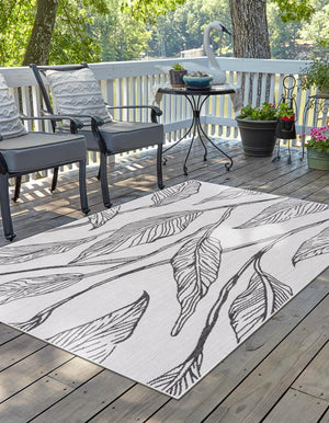 Charcoal Ivory 7' 10 x 11' Outdoor Botanical Rectangle Area Rug Weather Resistant for Patio, Deck, Terrace, Balcony, Porch Polypropylene Garden Floral Tropical Carpet for Sale at Rug Engine