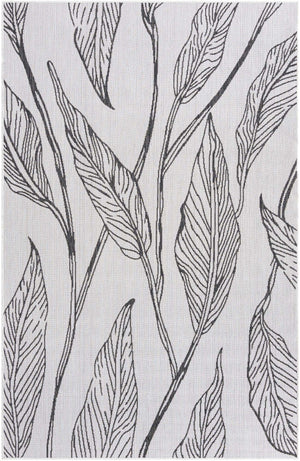 Charcoal Ivory 5' 3 x 8' Outdoor Botanical Rectangle Area Rug Weather Resistant for Patio, Deck, Terrace, Balcony, Porch Polypropylene Garden Floral Tropical Carpet for Sale at Rug Engine