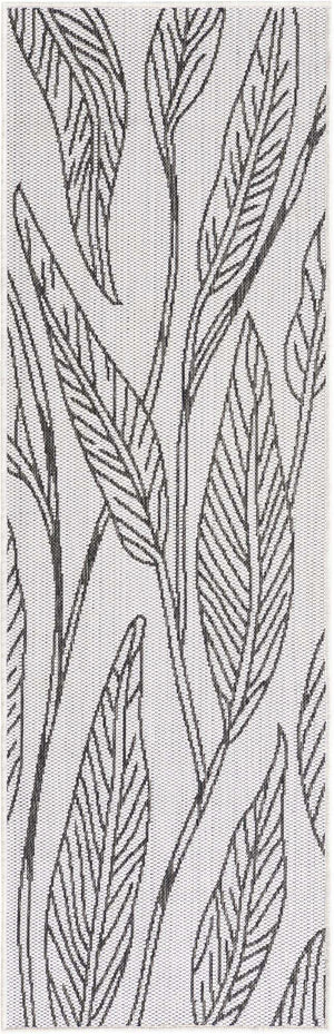 Charcoal Ivory 2' x 6' 1 Outdoor Botanical Runner Area Rug Weather Resistant for Patio, Deck, Terrace, Balcony, Porch Polypropylene Garden Floral Tropical Carpet for Sale at Rug Engine