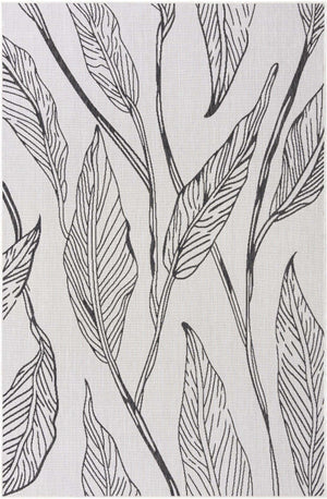 Charcoal Ivory 6' 1 x 9' Outdoor Botanical Rectangle Area Rug Weather Resistant for Patio, Deck, Terrace, Balcony, Porch Polypropylene Garden Floral Tropical Carpet for Sale at Rug Engine