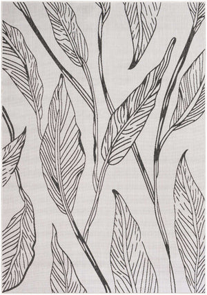 Charcoal Ivory 7' 1 x 10' Outdoor Botanical Rectangle Area Rug Weather Resistant for Patio, Deck, Terrace, Balcony, Porch Polypropylene Garden Floral Tropical Carpet for Sale at Rug Engine