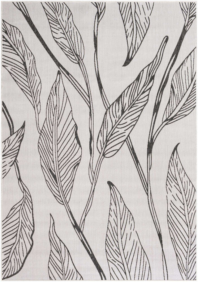 Charcoal Ivory 7' 1 x 10' Outdoor Botanical Rectangle Area Rug Weather Resistant for Patio, Deck, Terrace, Balcony, Porch Polypropylene Garden Floral Tropical Carpet for Sale at Rug Engine
