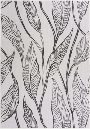 Charcoal Ivory 7' 10 x 11' Outdoor Botanical Rectangle Area Rug Weather Resistant for Patio, Deck, Terrace, Balcony, Porch Polypropylene Garden Floral Tropical Carpet for Sale at Rug Engine
