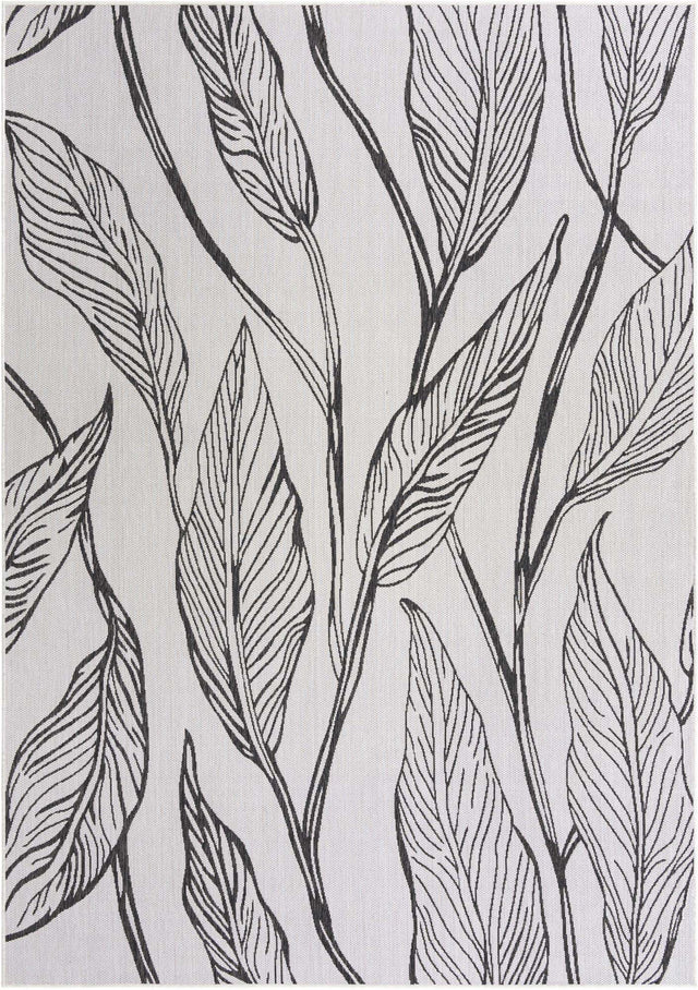 Charcoal Ivory 7' 10 x 11' Outdoor Botanical Rectangle Area Rug Weather Resistant for Patio, Deck, Terrace, Balcony, Porch Polypropylene Garden Floral Tropical Carpet for Sale at Rug Engine
