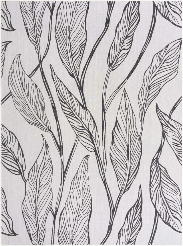 Charcoal Ivory 9' x 12' Outdoor Botanical Rectangle Area Rug Weather Resistant for Patio, Deck, Terrace, Balcony, Porch Polypropylene Garden Floral Tropical Carpet for Sale at Rug Engine