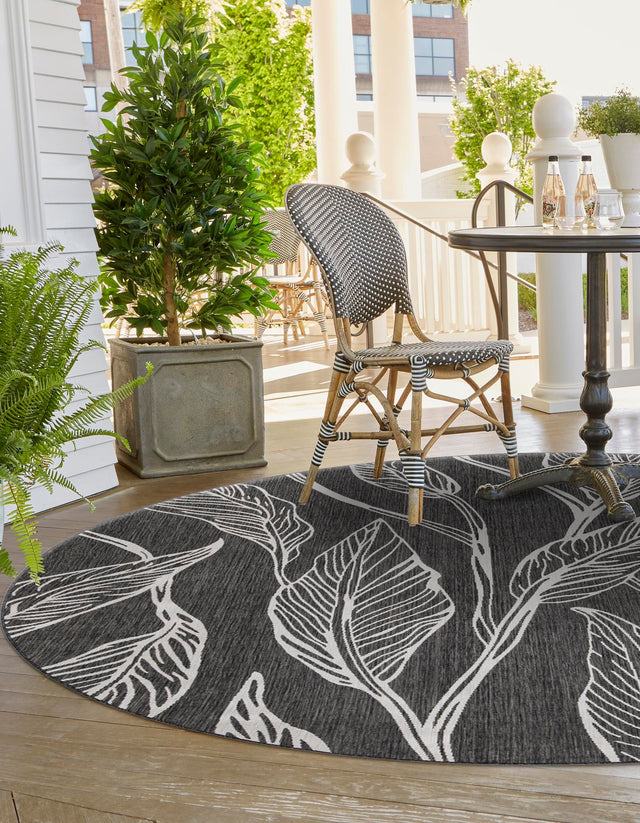 Ivory Charcoal 13' 1 x 13' 1 Outdoor Botanical Round Area Rug Weather Resistant for Patio, Deck, Terrace, Balcony, Porch Polypropylene Garden Floral Tropical Carpet for Sale at Rug Engine
