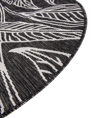 Ivory Charcoal 4' 1 x 4' 1 Outdoor Botanical Round Area Rug Weather Resistant for Patio, Deck, Terrace, Balcony, Porch Polypropylene Garden Floral Tropical Carpet for Sale at Rug Engine