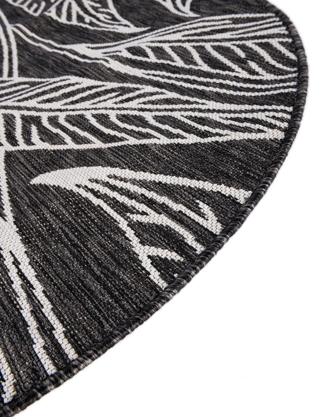 Ivory Charcoal 13' 1 x 13' 1 Outdoor Botanical Round Area Rug Weather Resistant for Patio, Deck, Terrace, Balcony, Porch Polypropylene Garden Floral Tropical Carpet for Sale at Rug Engine