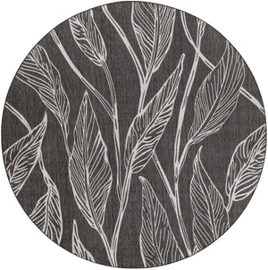 Ivory Charcoal 10' 8 x 10' 8 Outdoor Botanical Round Area Rug Weather Resistant for Patio, Deck, Terrace, Balcony, Porch Polypropylene Garden Floral Tropical Carpet for Sale at Rug Engine