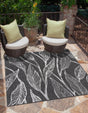 Ivory Charcoal 10' 8 x 10' 8 Outdoor Botanical Square Area Rug Weather Resistant for Patio, Deck, Terrace, Balcony, Porch Polypropylene Garden Floral Tropical Carpet for Sale at Rug Engine