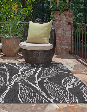 Ivory Charcoal 13' 1 x 13' 1 Outdoor Botanical Square Area Rug Weather Resistant for Patio, Deck, Terrace, Balcony, Porch Polypropylene Garden Floral Tropical Carpet for Sale at Rug Engine