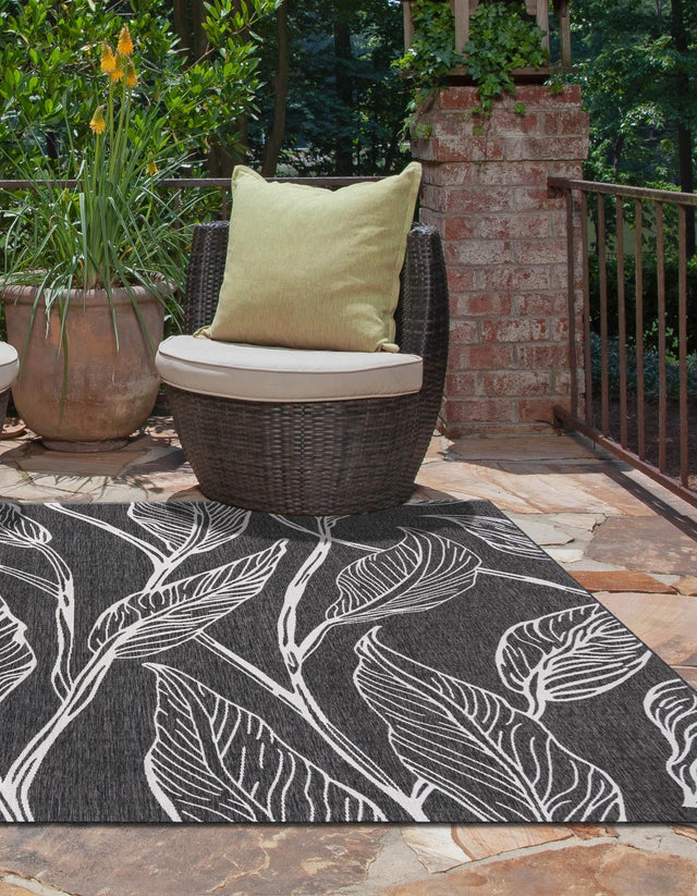 Ivory Charcoal 13' 1 x 13' 1 Outdoor Botanical Square Area Rug Weather Resistant for Patio, Deck, Terrace, Balcony, Porch Polypropylene Garden Floral Tropical Carpet for Sale at Rug Engine