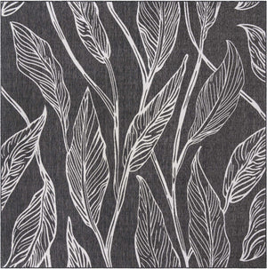 Ivory Charcoal 10' 8 x 10' 8 Outdoor Botanical Square Area Rug Weather Resistant for Patio, Deck, Terrace, Balcony, Porch Polypropylene Garden Floral Tropical Carpet for Sale at Rug Engine