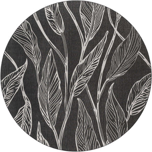 Ivory Charcoal 13' 1 x 13' 1 Outdoor Botanical Round Area Rug Weather Resistant for Patio, Deck, Terrace, Balcony, Porch Polypropylene Garden Floral Tropical Carpet for Sale at Rug Engine