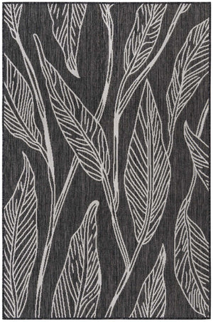 Ivory Charcoal 4' 1 x 6' 1 Outdoor Botanical Rectangle Area Rug Weather Resistant for Patio, Deck, Terrace, Balcony, Porch Polypropylene Garden Floral Tropical Carpet for Sale at Rug Engine