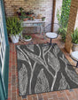 Ivory Charcoal 7' 10 x 11' Outdoor Botanical Rectangle Area Rug Weather Resistant for Patio, Deck, Terrace, Balcony, Porch Polypropylene Garden Floral Tropical Carpet for Sale at Rug Engine