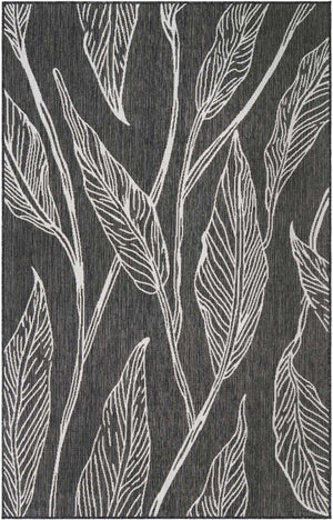 Ivory Charcoal 5' 3 x 8' Outdoor Botanical Rectangle Area Rug Weather Resistant for Patio, Deck, Terrace, Balcony, Porch Polypropylene Garden Floral Tropical Carpet for Sale at Rug Engine