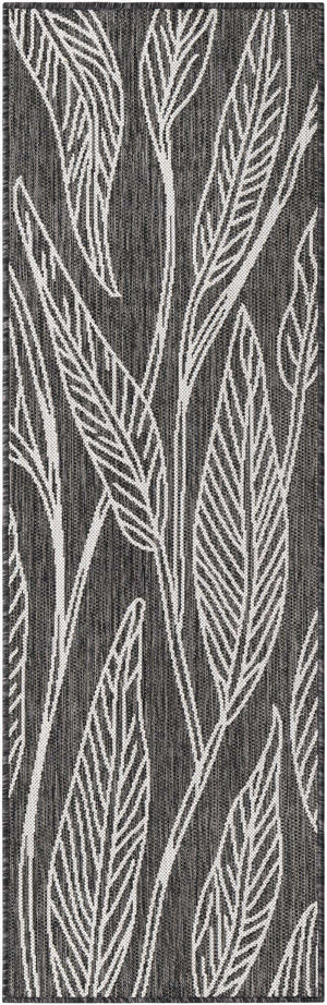 Ivory Charcoal 2' x 6' 1 Outdoor Botanical Runner Area Rug Weather Resistant for Patio, Deck, Terrace, Balcony, Porch Polypropylene Garden Floral Tropical Carpet for Sale at Rug Engine