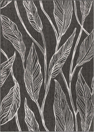 Ivory Charcoal 7' 10 x 11' Outdoor Botanical Rectangle Area Rug Weather Resistant for Patio, Deck, Terrace, Balcony, Porch Polypropylene Garden Floral Tropical Carpet for Sale at Rug Engine