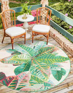 Multicolor 12' x 12' Outdoor Botanical Round Area Rug Weather Resistant for Patio, Deck, Terrace, Balcony, Porch Polypropylene Garden Floral Tropical Carpet for Sale at Rug Engine