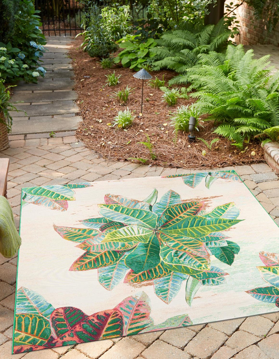 Multicolor 12' x 12' Outdoor Botanical Square Area Rug Weather Resistant for Patio, Deck, Terrace, Balcony, Porch Polypropylene Garden Floral Tropical Carpet for Sale at Rug Engine