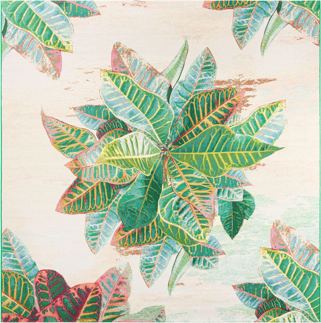 Multicolor 10' x 10' Outdoor Botanical Square Area Rug Weather Resistant for Patio, Deck, Terrace, Balcony, Porch Polypropylene Garden Floral Tropical Carpet for Sale at Rug Engine