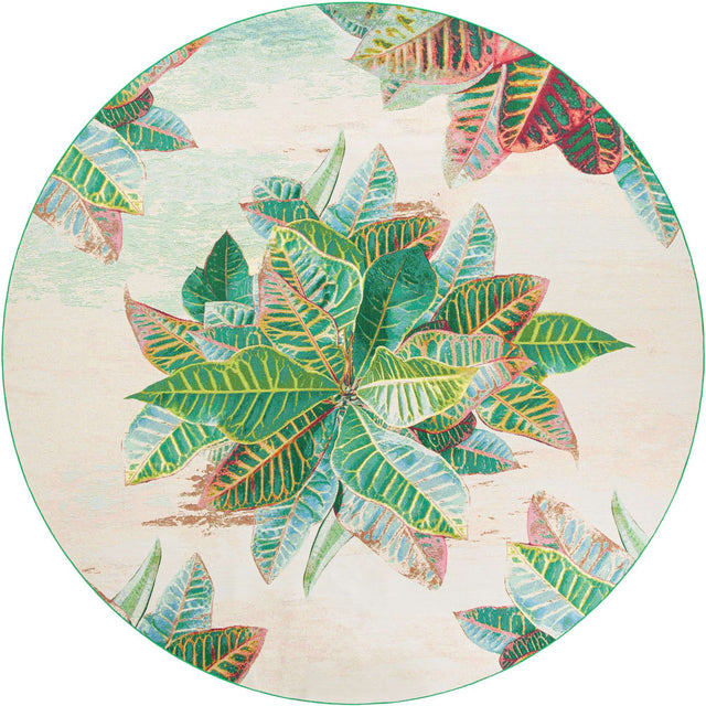 Multicolor 12' x 12' Outdoor Botanical Round Area Rug Weather Resistant for Patio, Deck, Terrace, Balcony, Porch Polypropylene Garden Floral Tropical Carpet for Sale at Rug Engine