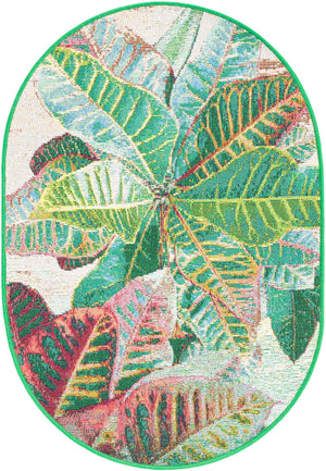 Multicolor 2' x 3' 1 Outdoor Botanical Oval Area Rug Weather Resistant for Patio, Deck, Terrace, Balcony, Porch Polypropylene Garden Floral Tropical Carpet for Sale at Rug Engine