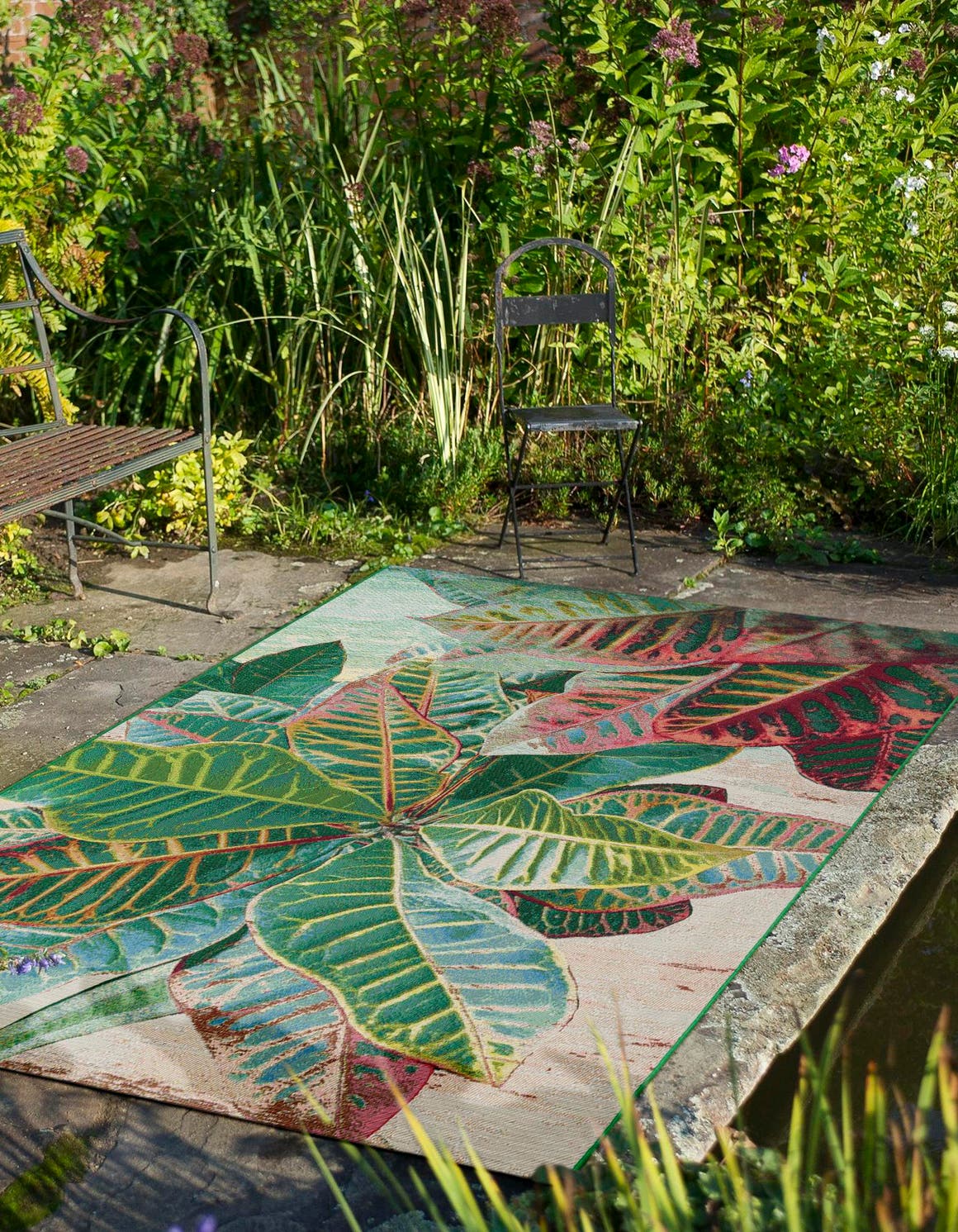 Multicolor 7' 10 x 10' Outdoor Botanical Rectangle Area Rug Weather Resistant for Patio, Deck, Terrace, Balcony, Porch Polypropylene Garden Floral Tropical Carpet for Sale at Rug Engine