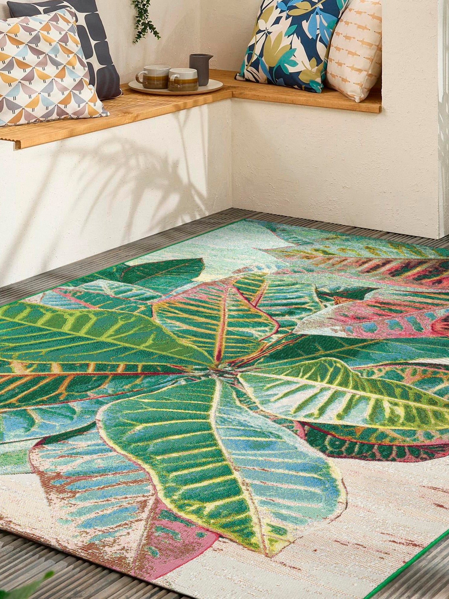 Multicolor 6' 1 x 9' Outdoor Botanical Rectangle Area Rug Weather Resistant for Patio, Deck, Terrace, Balcony, Porch Polypropylene Garden Floral Tropical Carpet for Sale at Rug Engine