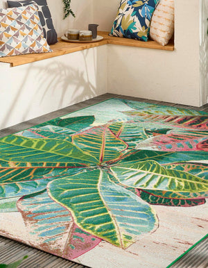 Multicolor 6' 1 x 9' Outdoor Botanical Rectangle Area Rug Weather Resistant for Patio, Deck, Terrace, Balcony, Porch Polypropylene Garden Floral Tropical Carpet for Sale at Rug Engine