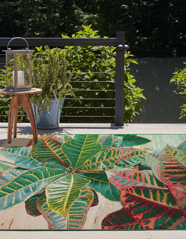 Multicolor 2' x 3' 1 Outdoor Botanical Rectangle Area Rug Weather Resistant for Patio, Deck, Terrace, Balcony, Porch Polypropylene Garden Floral Tropical Carpet for Sale at Rug Engine