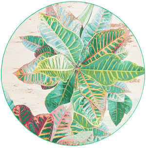 Multicolor 7' 1 x 7' 1 Outdoor Botanical Round Area Rug Weather Resistant for Patio, Deck, Terrace, Balcony, Porch Polypropylene Garden Floral Tropical Carpet for Sale at Rug Engine