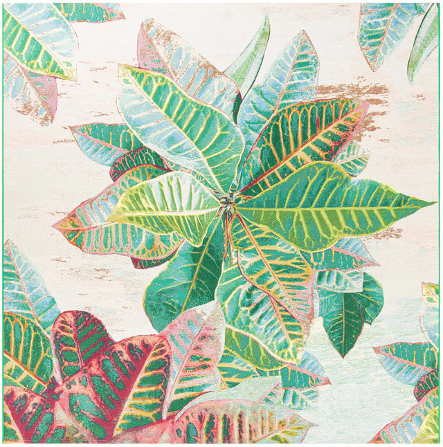 Multicolor 7' 10 x 7' 10 Outdoor Botanical Square Area Rug Weather Resistant for Patio, Deck, Terrace, Balcony, Porch Polypropylene Garden Floral Tropical Carpet for Sale at Rug Engine