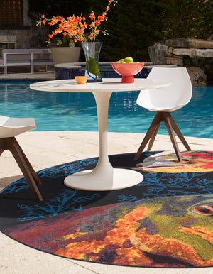 Multicolor 6' 1 x 6' 1 Outdoor Coastal Round Area Rug Weather Resistant for Patio, Deck, Terrace, Balcony, Porch 100% Polypropylene Coastal Decor Carpet for Sale at Rug Engine