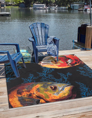 Multicolor 10' x 10' Outdoor Coastal Square Area Rug Weather Resistant for Patio, Deck, Terrace, Balcony, Porch 100% Polypropylene Coastal Decor Carpet for Sale at Rug Engine