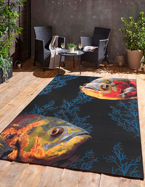Multicolor 9' x 12' Outdoor Coastal Rectangle Area Rug Weather Resistant for Patio, Deck, Terrace, Balcony, Porch 100% Polypropylene Coastal Decor Carpet for Sale at Rug Engine