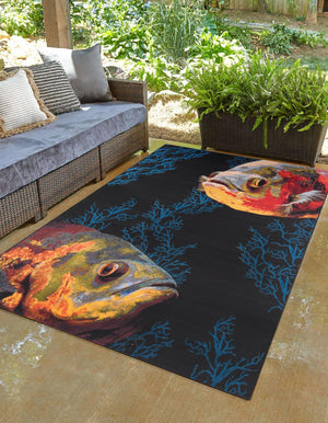Multicolor 6' 1 x 9' Outdoor Coastal Rectangle Area Rug Weather Resistant for Patio, Deck, Terrace, Balcony, Porch 100% Polypropylene Coastal Decor Carpet for Sale at Rug Engine