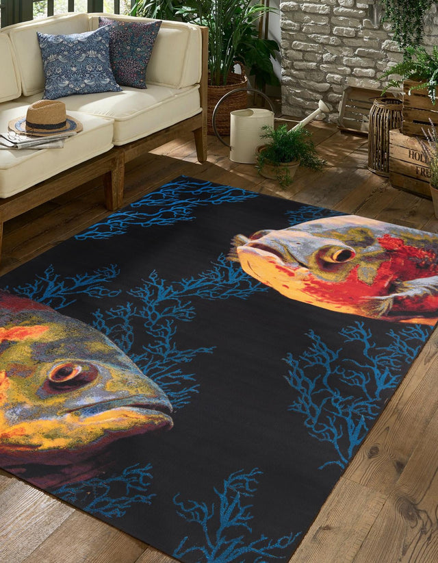 Multicolor 10' x 14' 1 Outdoor Coastal Rectangle Area Rug Weather Resistant for Patio, Deck, Terrace, Balcony, Porch 100% Polypropylene Coastal Decor Carpet for Sale at Rug Engine