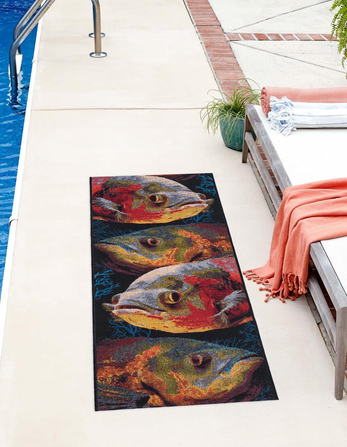 Multicolor 2' x 8' Outdoor Coastal Runner Area Rug Weather Resistant for Patio, Deck, Terrace, Balcony, Porch 100% Polypropylene Coastal Decor Carpet for Sale at Rug Engine